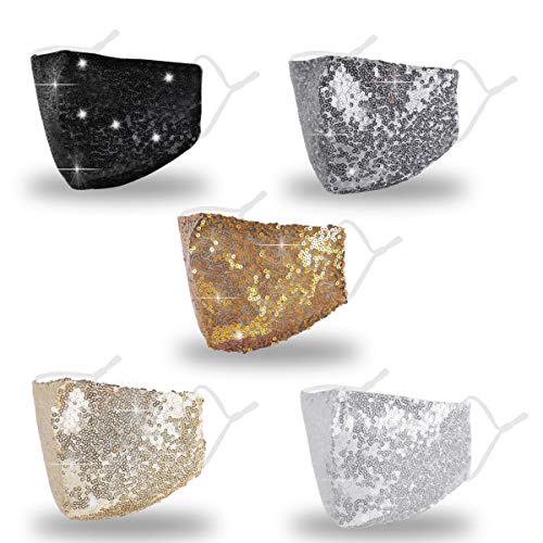 Sparkly Sequin Face Mask with Adjustable Ear Loops for Women, White Sparkly Sequin Face Mask with Adjustable Ear Loops for Women, White